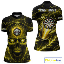 Load image into Gallery viewer, Personalized Yellow Darts Skull Shirt For Women Custom Polo &amp; 1/4 Zip Lightning Thunder Darts Jersey TDM4622
