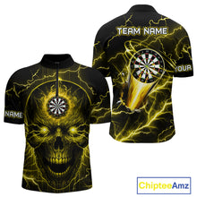 Load image into Gallery viewer, Personalized Yellow Darts Skull Shirt For Men Custom Polo &amp; 1/4 Zip Lightning Thunder Darts Jersey TDM4622