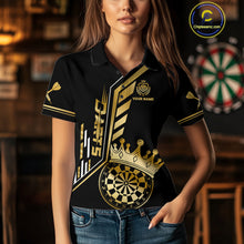 Load image into Gallery viewer, Black And Golden Funny Crown Darts Shirt Polo &amp; 1/4 Zip For Women Custom Darts League Team Jersey TDM4821