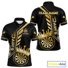 Load image into Gallery viewer, Black And Golden Funny Crown Darts Shirt Polo &amp; 1/4 Zip For Men Custom Darts League Team Jersey TDM4821
