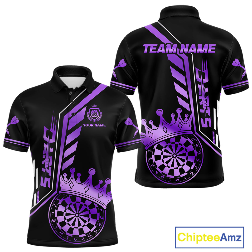 Black And Purple Funny Crown Darts Shirt Polo & 1/4 Zip For Men Custom Darts League Team Jersey TDM4822