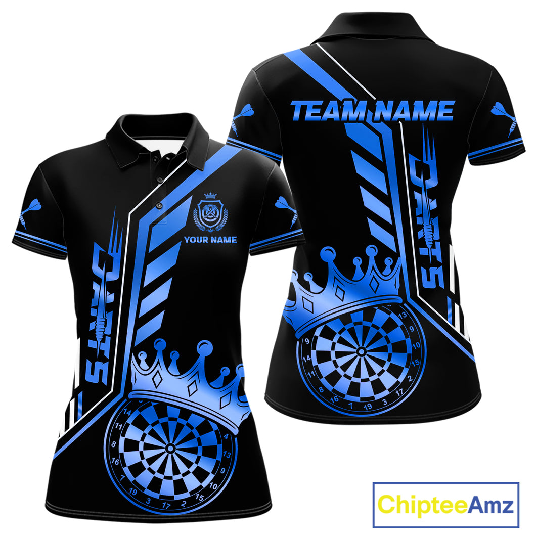 Black And Blue Funny Crown Darts Shirt Polo & 1/4 Zip For Women Custom Darts League Team Jersey TDM4823
