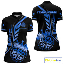 Load image into Gallery viewer, Black And Blue Funny Crown Darts Shirt Polo &amp; 1/4 Zip For Women Custom Darts League Team Jersey TDM4823