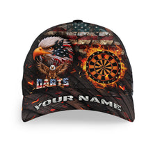 Load image into Gallery viewer, Personalized American Flag Dartboard Fire Flame Eagle Darts Hat Custom Patriotic 3D Dart Baseball Cap TDM3261