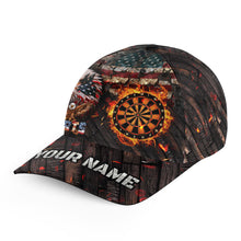 Load image into Gallery viewer, Personalized American Flag Dartboard Fire Flame Eagle Darts Hat Custom Patriotic 3D Dart Baseball Cap TDM3261