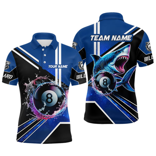 Blue 8 Ball Pool Billiard Shark Polo & Quarter Zip Men Billiard Shirt Custom Shark Billiard Jersey TDM3272
