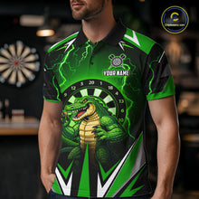 Load image into Gallery viewer, Green Funny Alligator Darts Shirt For Men Custom Lightning Darts Team Jersey Polo &amp; 1/4 Zip TDM5966