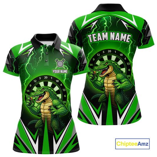 Green Funny Alligator Darts Shirt For Women Custom Lightning Darts Team Jersey Polo & 1/4 Zip TDM5966