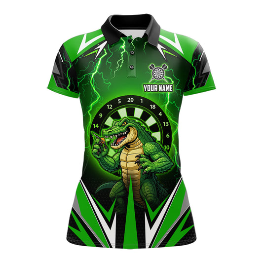 Green Funny Alligator Darts Shirt For Women Custom Lightning Darts Team Jersey Polo & 1/4 Zip TDM5966