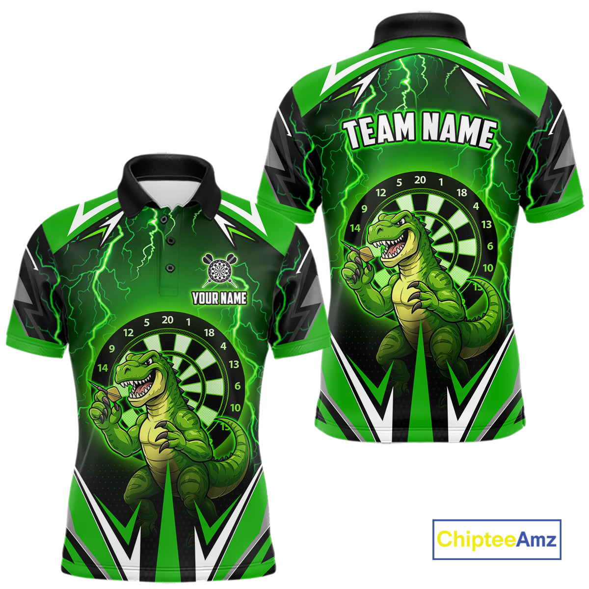 Green Funny Sauropod Darts Shirt For Men Custom Lightning Darts Team Jersey Polo & 1/4 Zip TDM5967