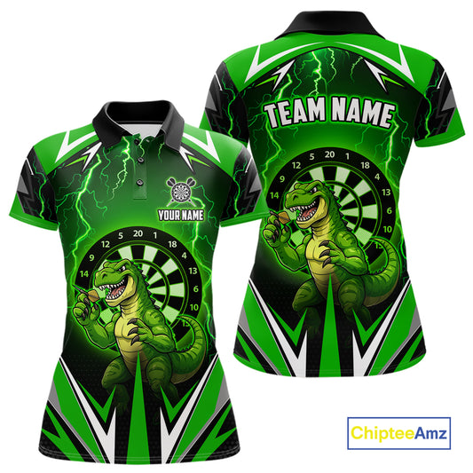 Green Funny Sauropod Darts Shirt For Women Custom Lightning Darts Team Jersey Polo & 1/4 Zip TDM5967