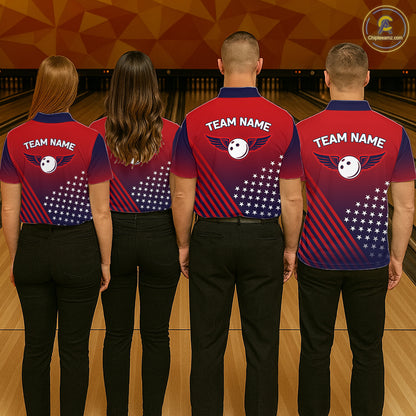 American Flag Bowling Jersey For Men Custom Patriotic Bowling Shirt Team Polo & 1/4 Zip |Red TDM5970