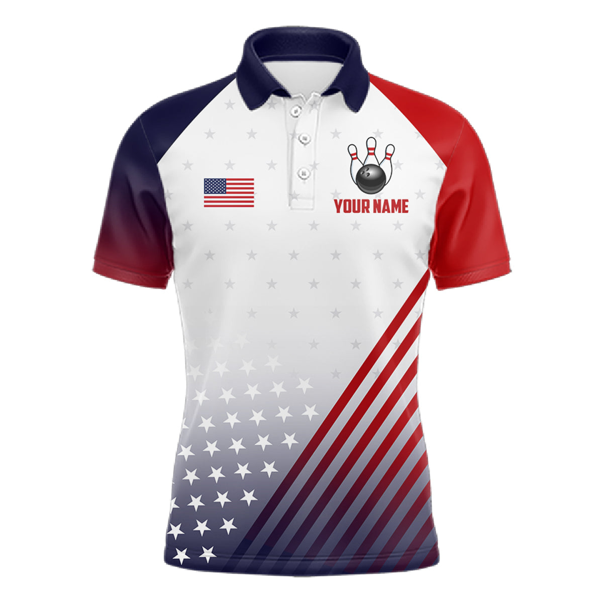 American Flag Bowling Jersey For Men Custom Patriotic Bowling Shirt Team Polo & 1/4 Zip |White TDM5971