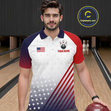 Load image into Gallery viewer, American Flag Bowling Jersey For Men Custom Patriotic Bowling Shirt Team Polo &amp; 1/4 Zip |White TDM5971