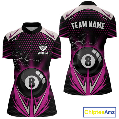 Pink 8 Ball Pool Billiard Jersey For Women Custom Lightning Billiard Team Shirt Polo & Quarter Zip TDM6134