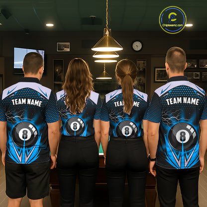 Blue 8 Ball Pool Billiard Jersey For Men Custom Lightning Billiard Team Shirt Polo & Quarter Zip TDM6135