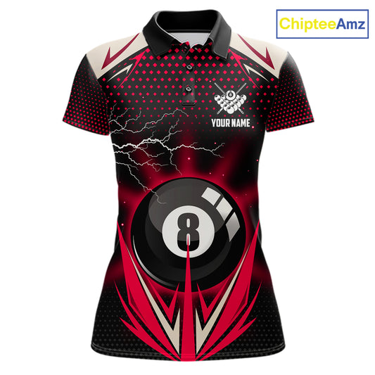 Red 8 Ball Pool Billiard Jersey For Women Custom Lightning Billiard Team Shirt Polo & Quarter Zip TDM6136