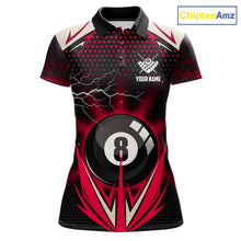 Load image into Gallery viewer, Red 8 Ball Pool Billiard Jersey For Women Custom Lightning Billiard Team Shirt Polo &amp; Quarter Zip TDM6136