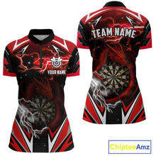 Load image into Gallery viewer, Personalized Dragon Dart Shirts For Women – Custom Thunder Red Darts Team Jerseys Polo &amp; Quarter Zip TDM4037