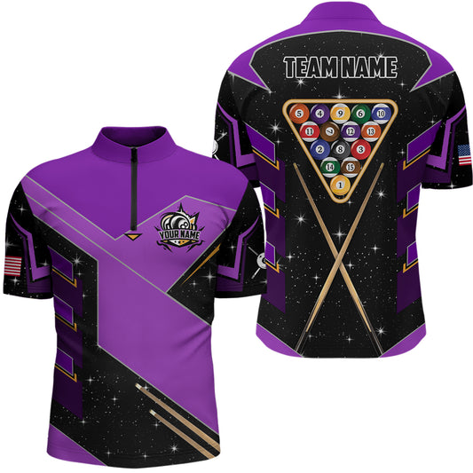 Personalized Galaxy 8 Ball Pool Billiard Shirts For Men, 8 Ball Billiard Attire Jerseys |Purple TDM2295