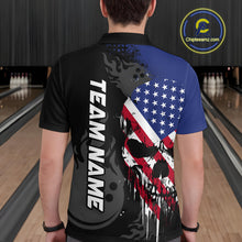 Load image into Gallery viewer, Custom Grunge American Flag Skull Bowling Shirt For Men, Patriotic Bowling Jersey Polo &amp; 1/4 Zip  TDM4636