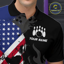 Load image into Gallery viewer, Custom Grunge American Flag Skull Bowling Shirt For Men, Patriotic Bowling Jersey Polo &amp; 1/4 Zip  TDM4636