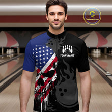 Load image into Gallery viewer, Custom Grunge American Flag Skull Bowling Shirt For Men, Patriotic Bowling Jersey Polo &amp; 1/4 Zip  TDM4636