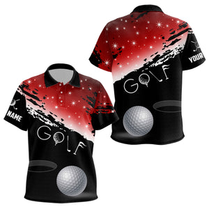 Funny Golf Ball Black And Red Christmas Kid Golf Polo Shirts Custom Golfing Gifts For Christmas TDM3037