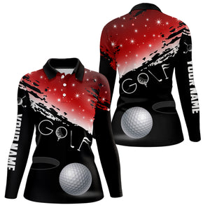 Funny Golf Ball Black And Red Christmas Women Golf Polo Shirts Custom Golfing Gifts For Christmas TDM3037