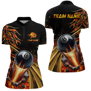 Flaming 8 Ball Pool Crack Billiard Shirts For Women Custom Pool Billiard Shirt Team Jerseys |Orange TDM3043