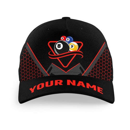 Personalized Black And Red Billiard Baseball Caps Custom Billiard Hats For Pool Player TDM4051