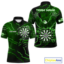 Load image into Gallery viewer, Personalized Thunder Lightning Eagle Green Darts Shirt Polo &amp; Quarter Zip For Men Dart Team Jersey TDM4834