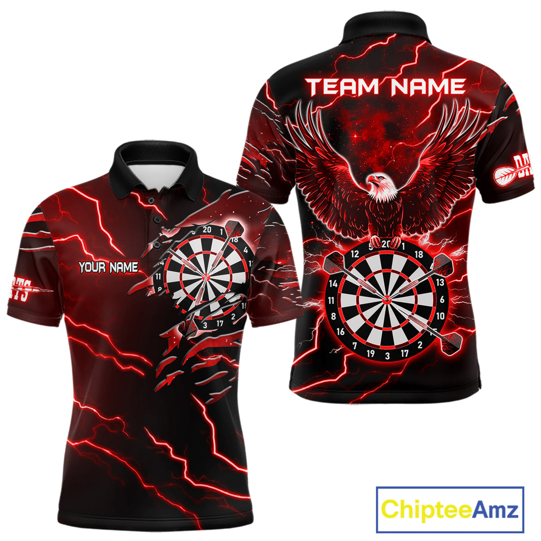 Personalized Thunder Lightning Eagle Red Darts Shirt Polo & Quarter Zip For Men Dart Team Jersey TDM4835