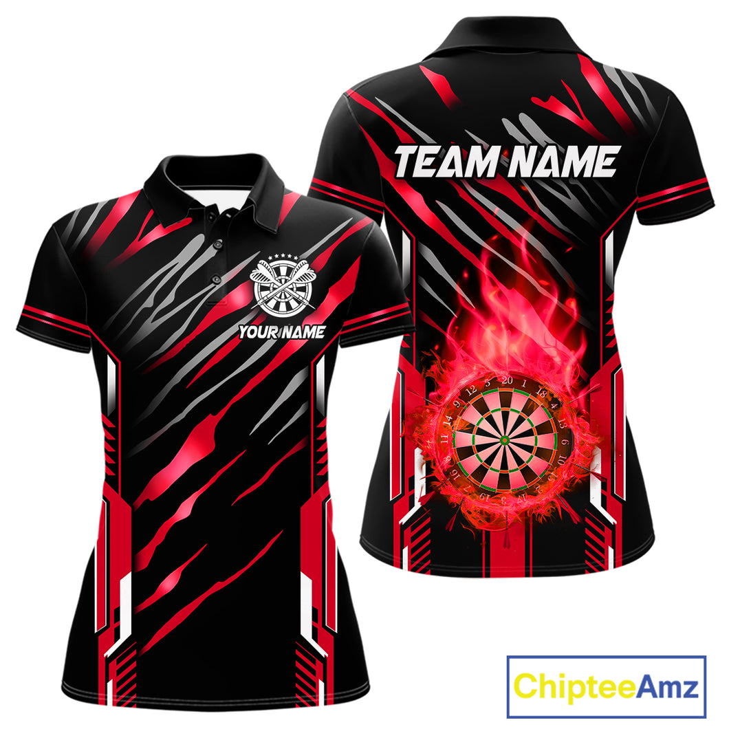 3D Darts Board Fire Flame Custom Dart Shirts For Women, Best Dart League Jerseys Team Uniform |Red TDM5051