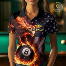 Load image into Gallery viewer, American Flag Flame 8 Ball Eagle Billiard Shirt For Women Custom Pool Team Shirt, Billiard Jersey TDM5787