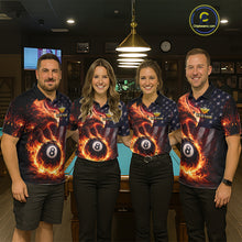 Load image into Gallery viewer, American Flag Flame 8 Ball Eagle Billiard Shirt For Women Custom Pool Team Shirt, Billiard Jersey TDM5787