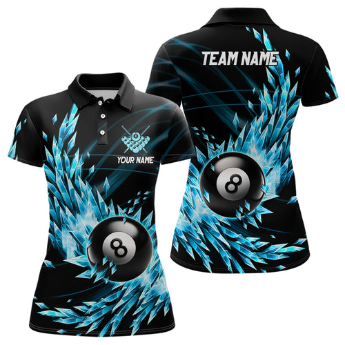 3D Blue Frozen Ice Women Billiard Polo Shirts Personalized 8 Ball Pool Billiard Attire Jerseys  TDM1119