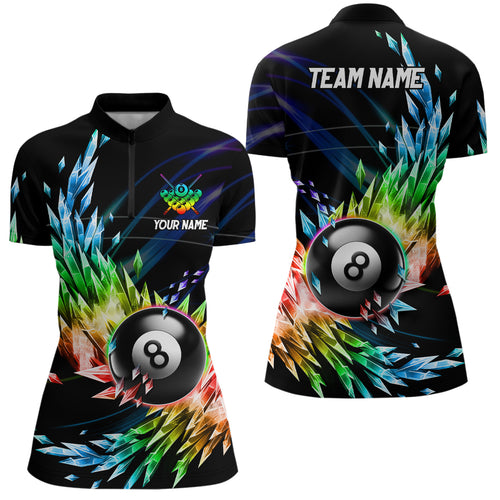 Colorful Frozen Ice Women Billiard Quarter-Zip Shirts Custom 8 Ball Billiard Attire Jerseys TDM1120