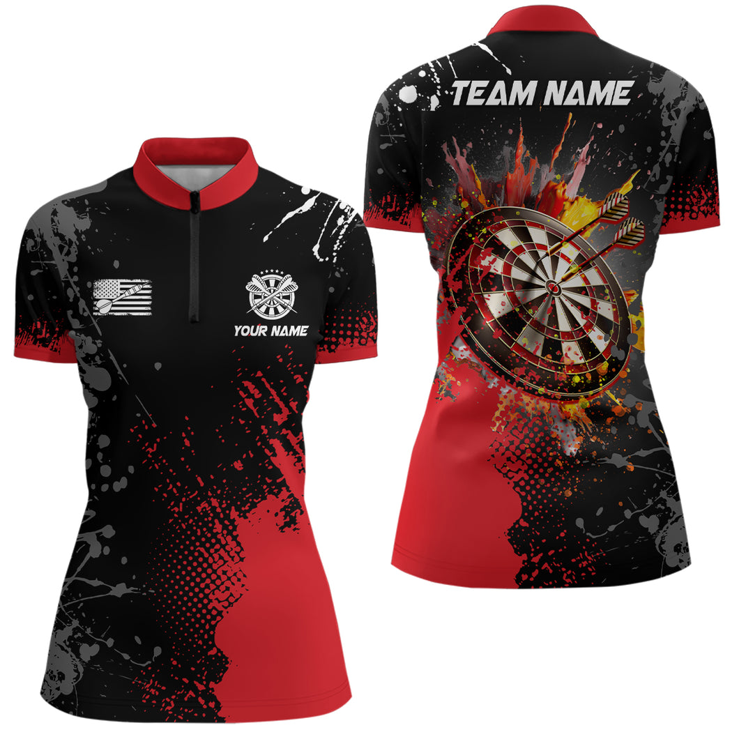 Personalized Paint Red 3D Dartboard Women Quarter-Zip Shirts Custom Darts Jerseys Attire TDM1498