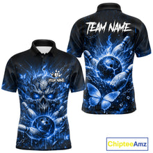 Load image into Gallery viewer, Personalized Blue Butterfly Skull Bowling Shirt For Men Custom Bowling Jersey Polo &amp; 1/4 Zip TDM6384