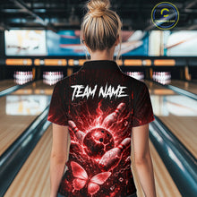 Load image into Gallery viewer, Personalized Red Butterfly Skull Bowling Shirt For Women Custom Bowling Jersey Polo &amp; 1/4 Zip TDM6385
