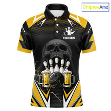 Load image into Gallery viewer, Yellow Black Funny Beer Skull Bowling Shirt For Men Custom Bowling Team Jersey Polo &amp; 1/4 Zip TDM6388