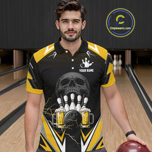 Load image into Gallery viewer, Yellow Black Funny Beer Skull Bowling Shirt For Men Custom Bowling Team Jersey Polo &amp; 1/4 Zip TDM6388