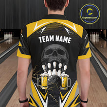 Load image into Gallery viewer, Yellow Black Funny Beer Skull Bowling Shirt For Men Custom Bowling Team Jersey Polo &amp; 1/4 Zip TDM6388