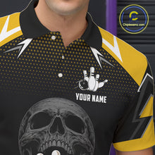Load image into Gallery viewer, Yellow Black Funny Beer Skull Bowling Shirt For Men Custom Bowling Team Jersey Polo &amp; 1/4 Zip TDM6388