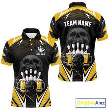 Load image into Gallery viewer, Yellow Black Funny Beer Skull Bowling Shirt For Men Custom Bowling Team Jersey Polo &amp; 1/4 Zip TDM6388