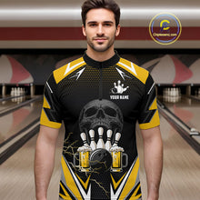 Load image into Gallery viewer, Yellow Black Funny Beer Skull Bowling Shirt For Men Custom Bowling Team Jersey Polo &amp; 1/4 Zip TDM6388