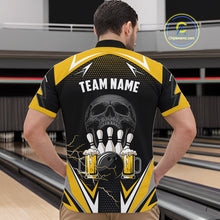 Load image into Gallery viewer, Yellow Black Funny Beer Skull Bowling Shirt For Men Custom Bowling Team Jersey Polo &amp; 1/4 Zip TDM6388