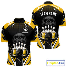 Load image into Gallery viewer, Yellow Black Funny Beer Skull Bowling Shirt For Men Custom Bowling Team Jersey Polo &amp; 1/4 Zip TDM6388