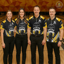 Load image into Gallery viewer, Yellow Black Funny Beer Skull Bowling Shirt For Men Custom Bowling Team Jersey Polo &amp; 1/4 Zip TDM6388